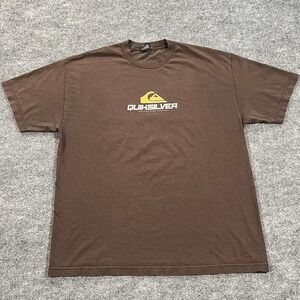 Vintage Quiksilver T Shirt Mens XL Brown Two Sided Graphic Skater Surfer Y2K